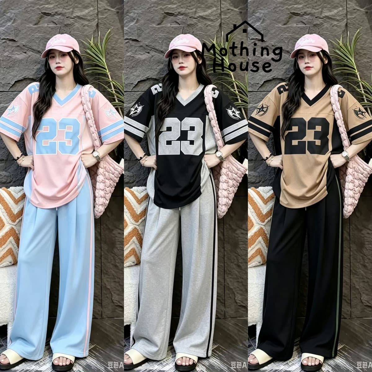 Southeast Asian Fashion Set Women Summer New American Print Short Sleeve Loose Slimming Wide Leg Pants Casual Two-Piece Set