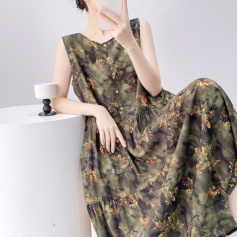New Cotton Silk Nightgown Women's Summer Sleeveless Premium Long Style Sleepwear Live Streaming Hot Selling Plus Size Home Dress
