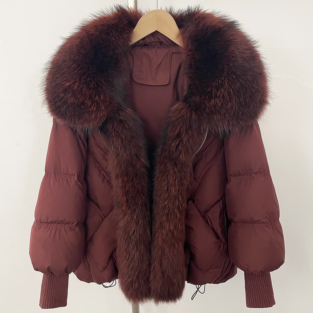 Women's Winter Natural Raccoon Fur Large Collar Down Jacket Short Style Fashion Versatile High-End Fur Coat