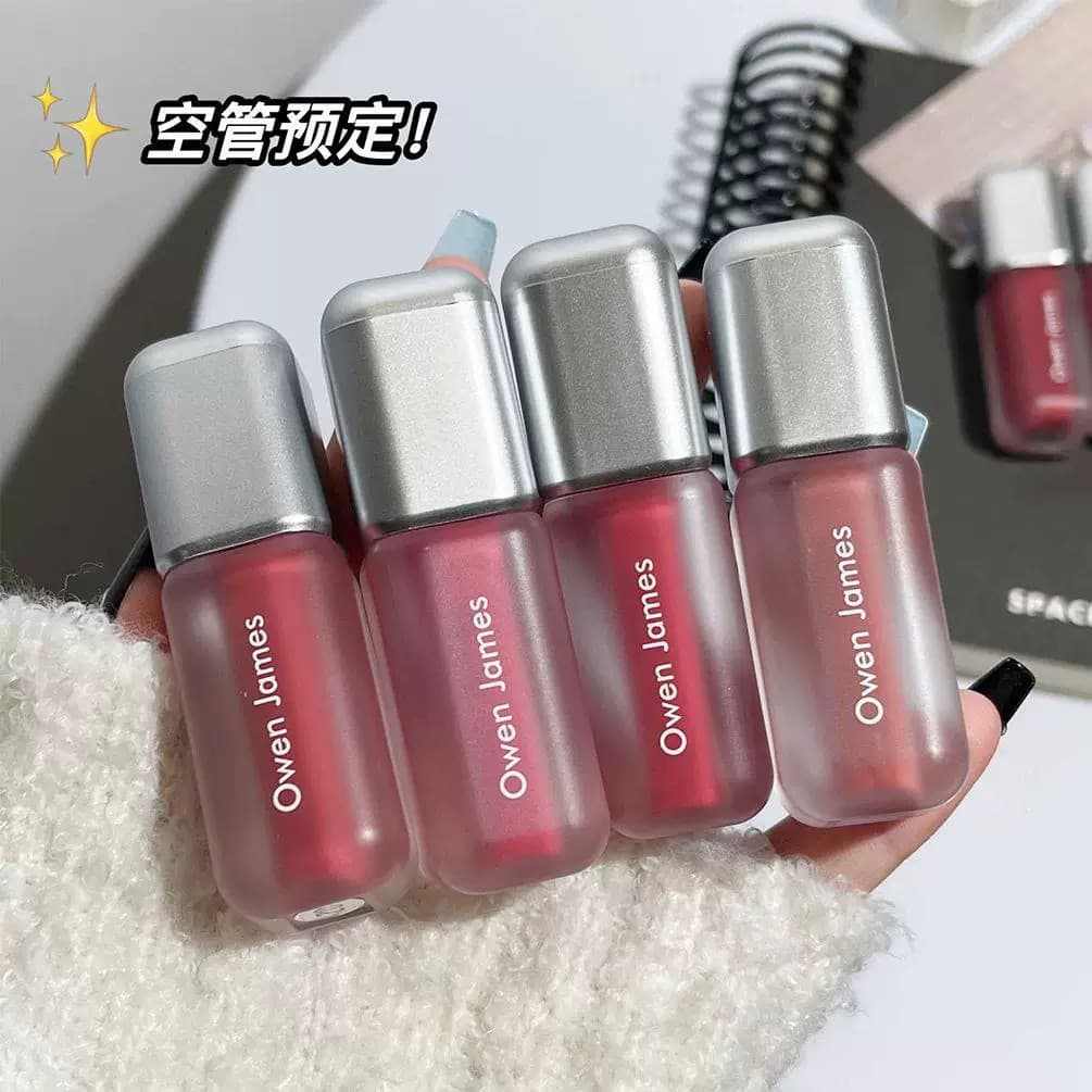 OWENJAMES Little Silver Tube Soft Matte Lip Glaze Velvet Matte Soft Mist Lip Mud Lipstick Ins Brightening for Students