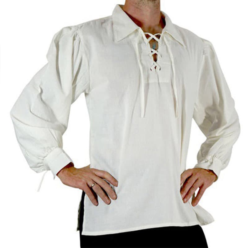2025 New Wish Medieval Men's Lace-Up Notch Lapel Retro Shirt Loose Casual Top CB8922