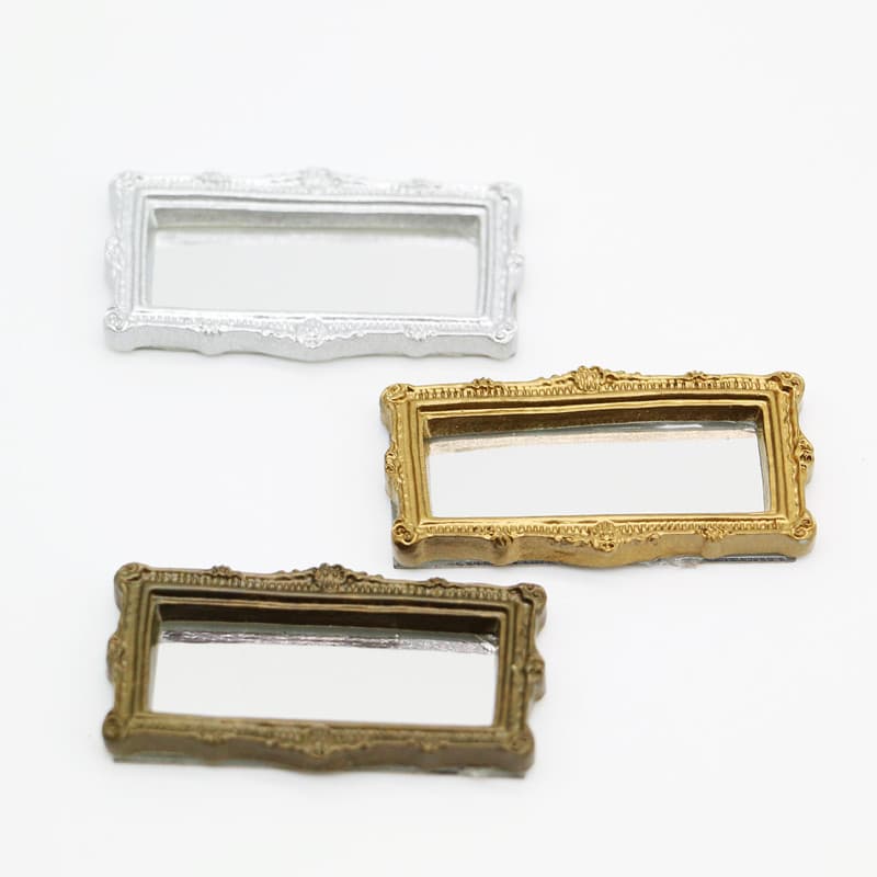 Dollhouse dollhouse mini classical mirror gold and silver square carved accessories miniature life scene model