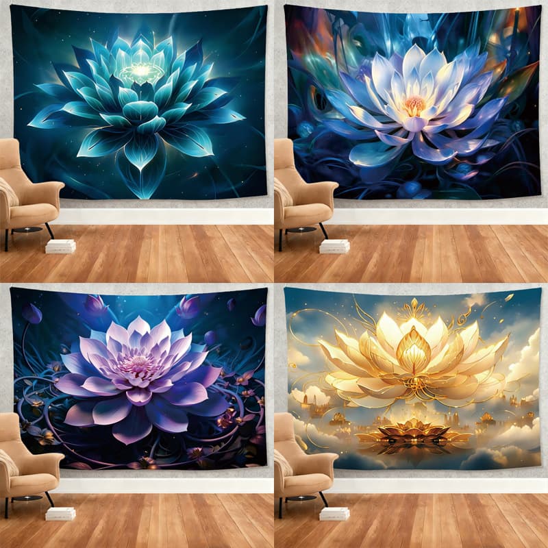 Beautiful lotus ethnic style totem hanging cloth Indian yoga meditation background cloth bedroom bedside decoration warm tapestry