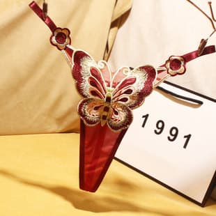 Cross-border Plus Size Love Rhinestone Thong Women's Sexy Butterfly Element Adjustable One-Line Embroidered T-Back 8190