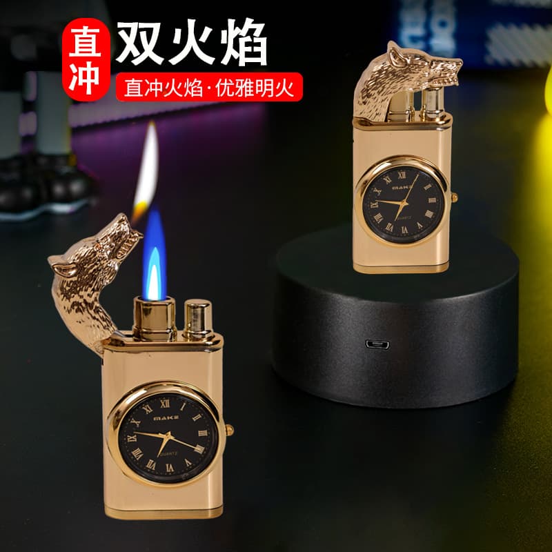 Multifunctional Dial Dual-Flame Lighter Straight Jet Open Flame Converter Cigarette Lighter Metal Body Customizable Advertising Wholesale