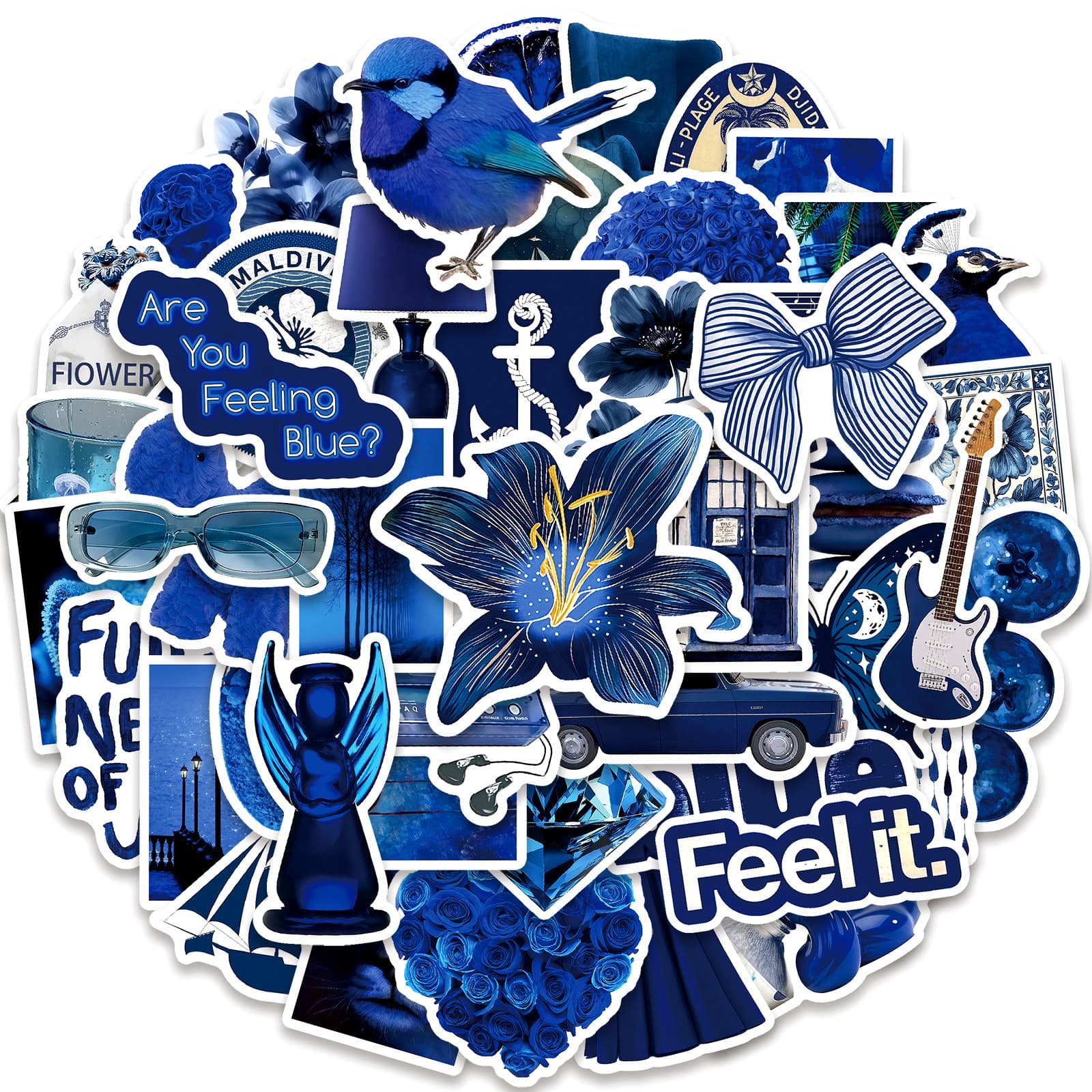 50 cross-border dark blue ins style literary stickers to decorate desktop walls, bedside tables, water cups, waterproof stickers