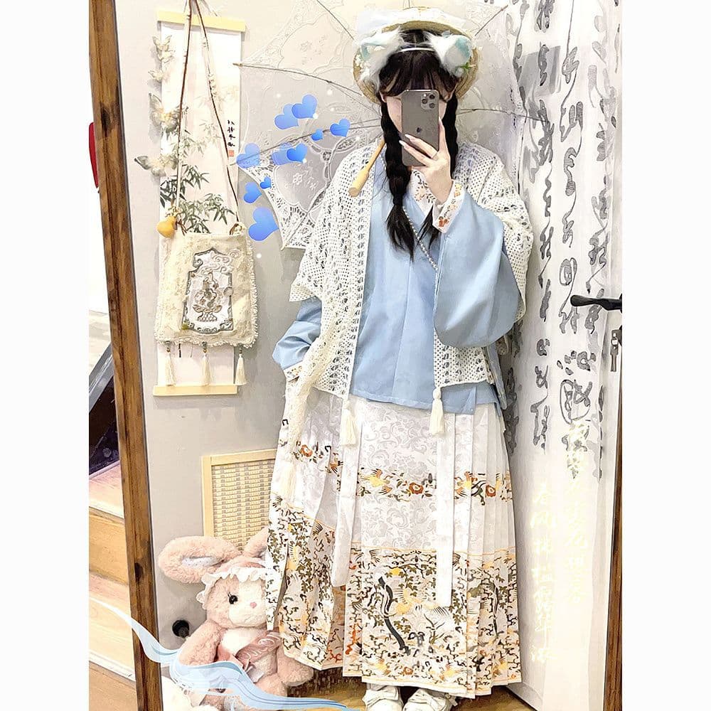 Jin Yu Nian Original【Luan Feng】Ming-style Hanfu Women's Cross-collar Short Shirt Pipa Sleeves Horse-face Skirt Han-Yang Eclectic Autumn and Winter