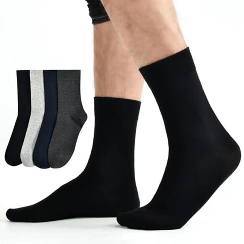 Extra-Long Thick Men's Socks Black High-Top Spring Summer High-Waist Men's Socks Long Solid Color Mid-Calf Socks