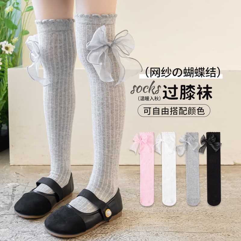Girls' high socks in spring and autumn children's mid-calf socks Korean princess style bow girl baby stockings fashionable