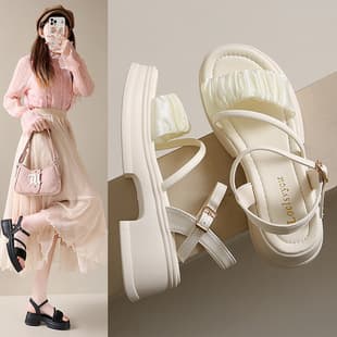 2026 New Fairy Style One-Strap Sandals for Petite Women, Matching Dresses, Thick Sole Summer Beach Shoes for Outdoor Wear