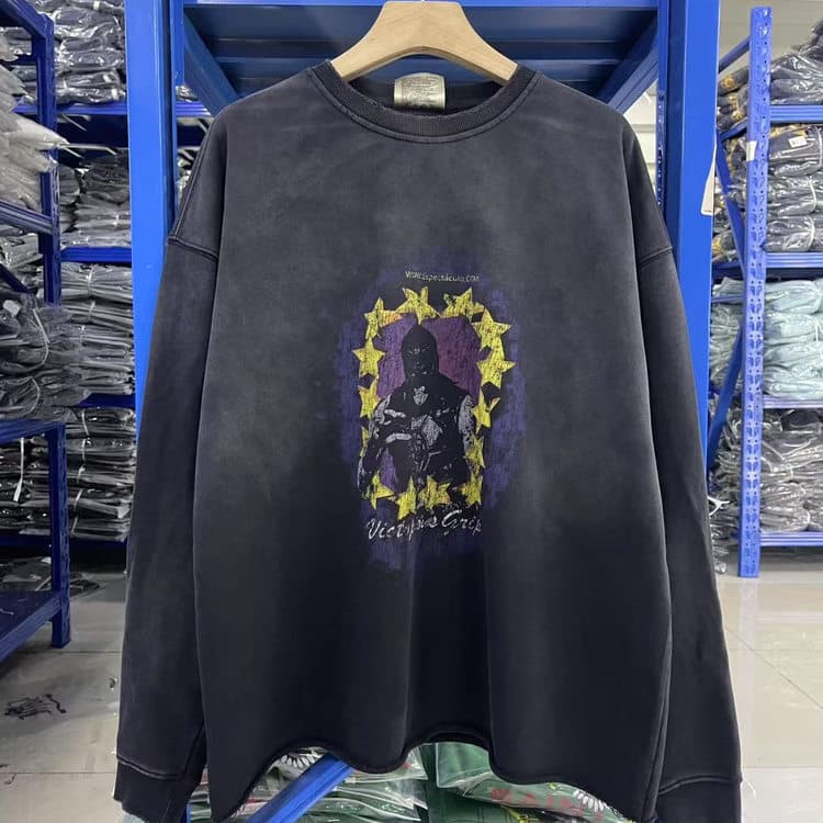 Vintage Washed Round Neck Heavy Cotton T-Shirt with Victopious Grip Demon Mask Graphic for Men
