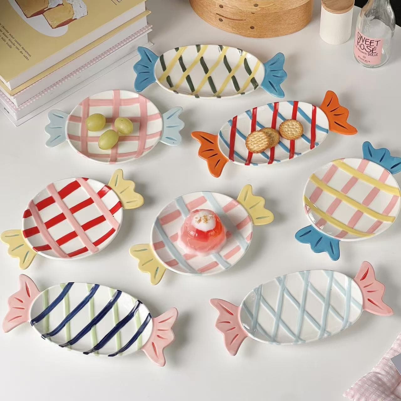 Korean-Style Candy Plate, Creative Household Fruit Cake Plate, High-Value Ceramic Breakfast Plate, Dessert Commercial Plate