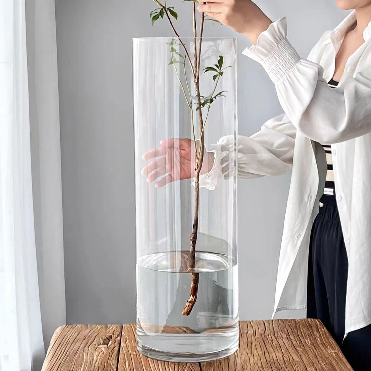Acrylic Drop-Proof Simple Transparent Straight Vase, Special for Lucky Bamboo, Florist Flower Arrangement, Large Size Hydroponic Flower Container