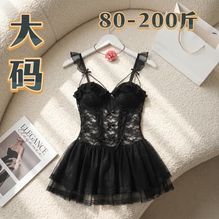 Large Size 200 Jin Fat Sister Purple Sexy Dress Suit Hot Girl Sexy Suspender Lace Pure Desire Uniform Night