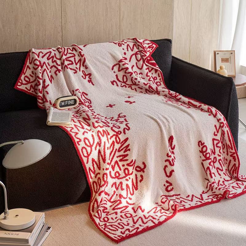 Red Flower Car Multi-functional Double-sided Half Fleece Jacquard Throw Living Room Sofa Blanket Office Air Conditioning Shawl