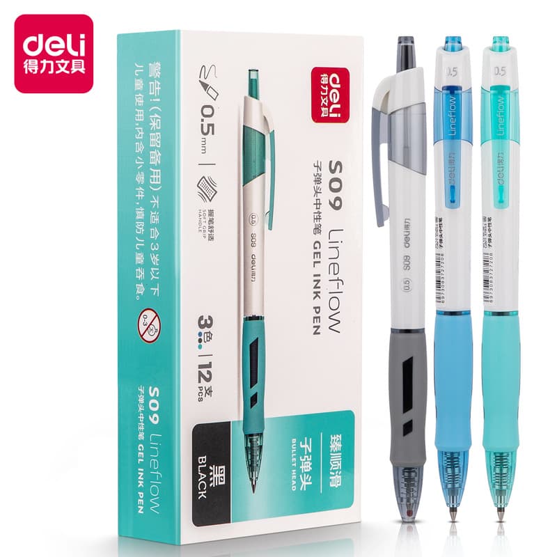 Deli S09 Ultra-Smooth Office Gel Pen 0.5mm Spring Tip (Black) (Piece)
