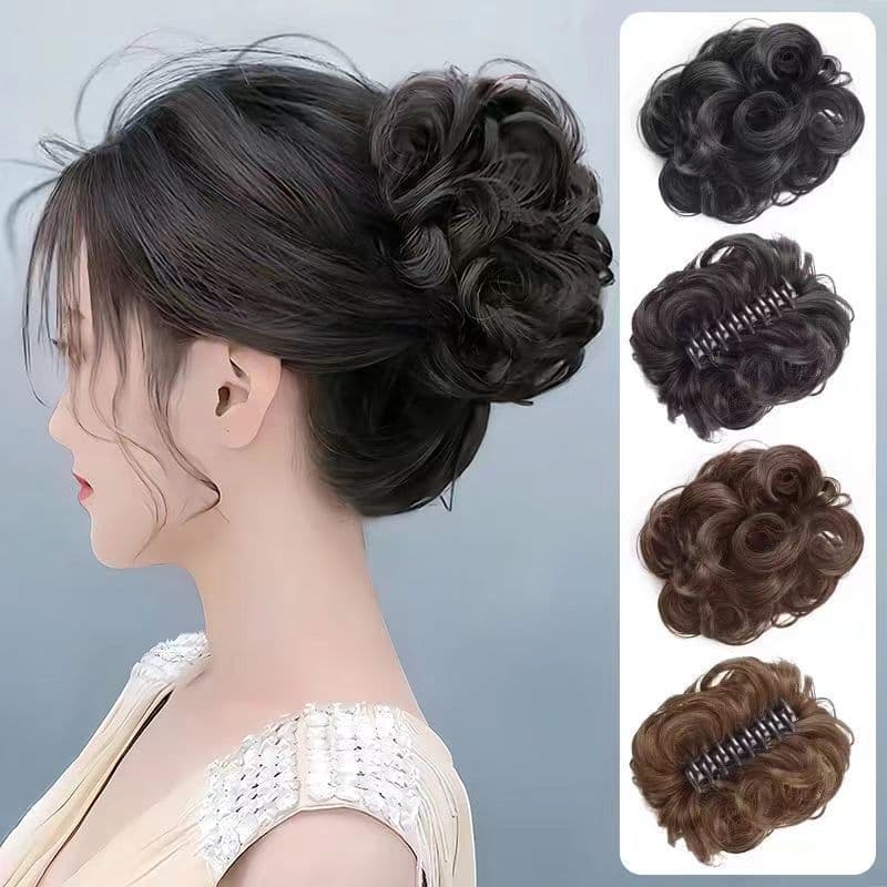 Women's Hair Clip Bun Maker, Ponytail Wrap, Chignon, Pull-Through Short Curly Hair, Clip-On Bouffant Bun, Voluminous Hair Scrunchie
