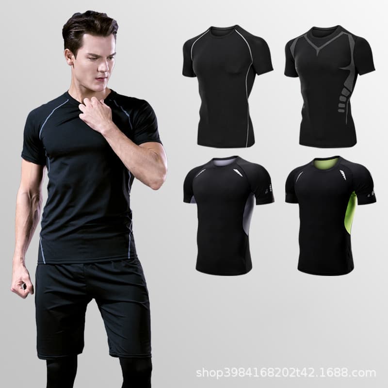 Men's Fitness Summer Outdoor Quick-Dry Short Sleeve T-Shirt Training Running Elastic Breathable Compression Shirt