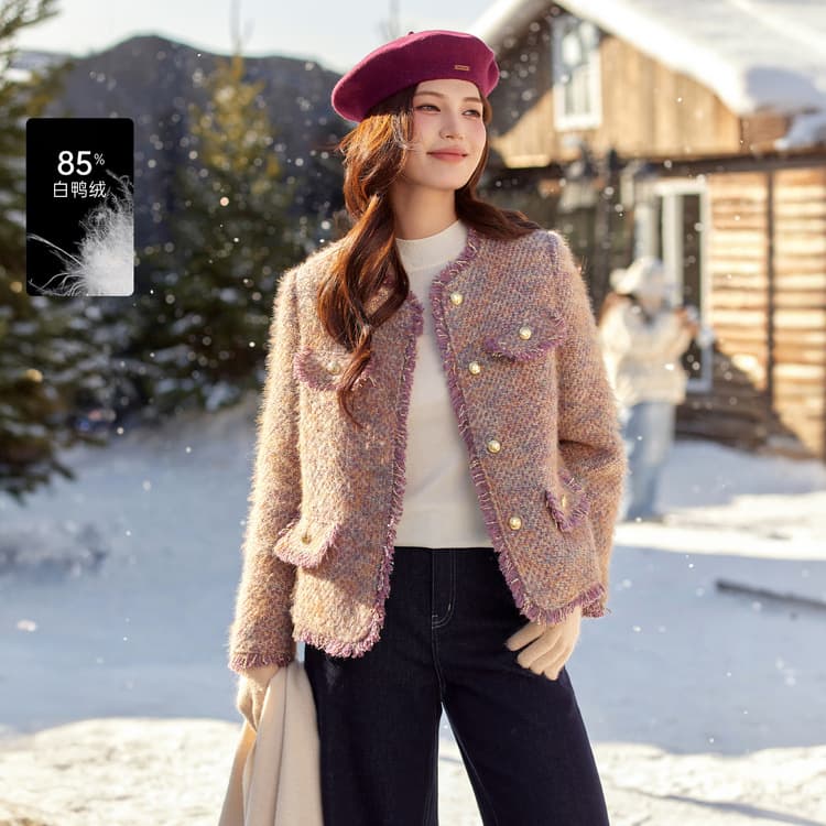 [Luxury little fragrance down jacket] Xian Li Xiu plus-size women's warm coat for heavy women, 2024 winter new style