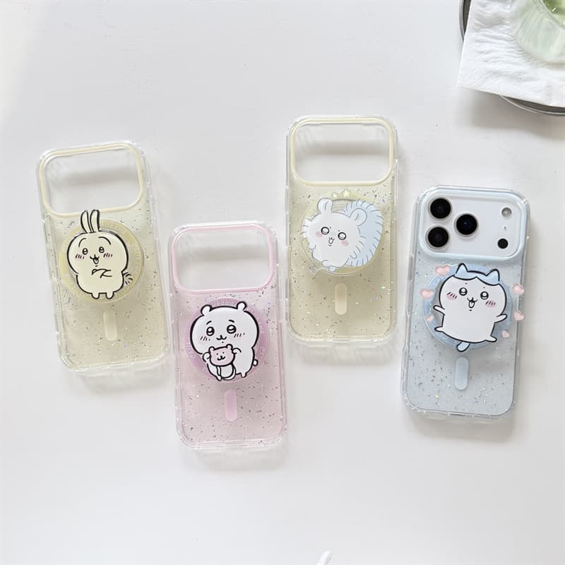 Transparent Glitter Case for iPhone 17 Pro Max, JiYi KaWa Magnetic Stand, Compatible with 16 Pro, Flying Squirrel 15 Pro
