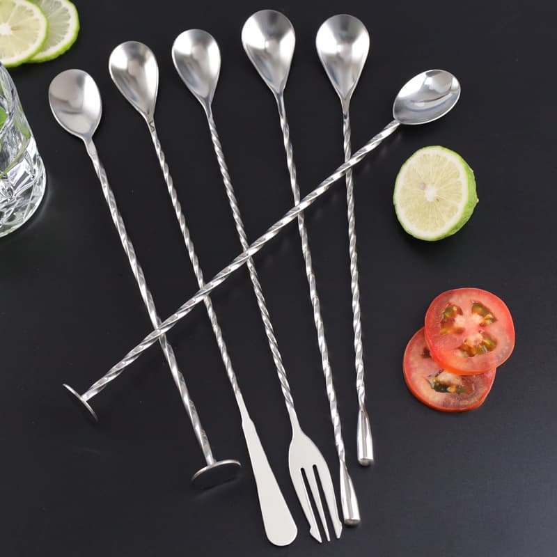 Stainless Steel Long Bar Spoon 32cm Long Handle Cocktail Stir Stick Coffee Milk Tea Stir Spoon Bartender's Essential Tool