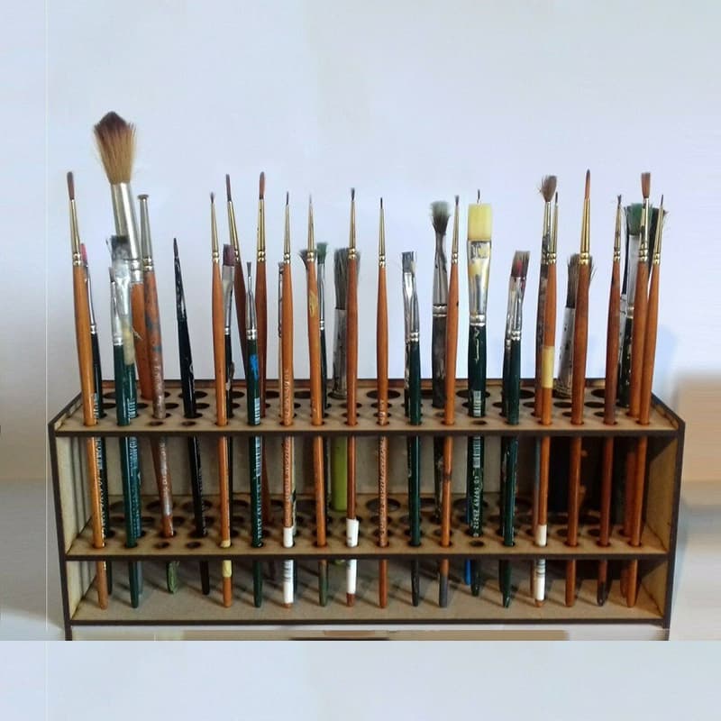 Brush Holder 67-Pen Brush Stand Wall-Mounted Freestanding Detachable Wooden Rack