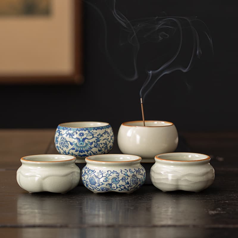Beige Ru Kiln Incense Burner, Tripod Censer, Incense Stick Holder, Sandalwood Burner, Home Indoor Tea Set Accessories