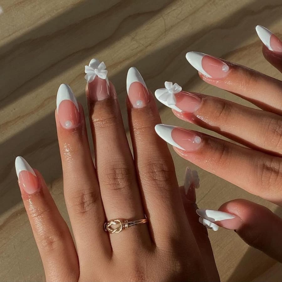 FRENCH STYLE FALSE NAILS White Edge Nail Tips Long Pointed False Nails Cross-Border Wholesale