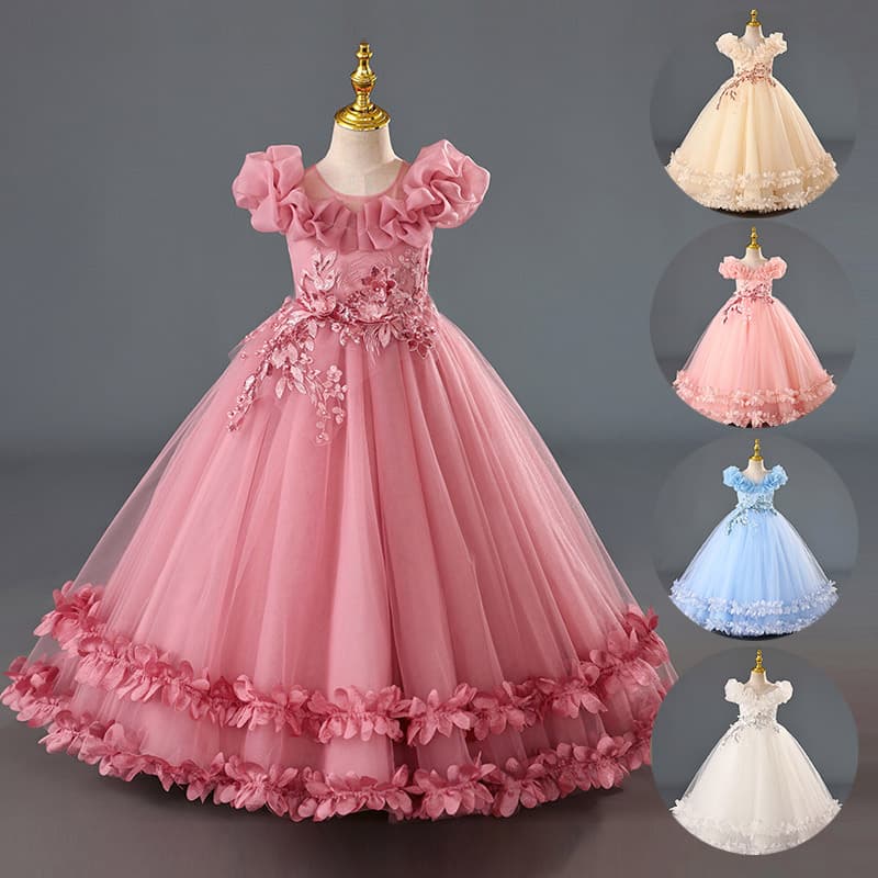 Cross-border Stock Girls' Princess Dress Flower Girl Dress Wedding Evening Gown Runway Tulle Skirt Children's June 1st Performance Costume