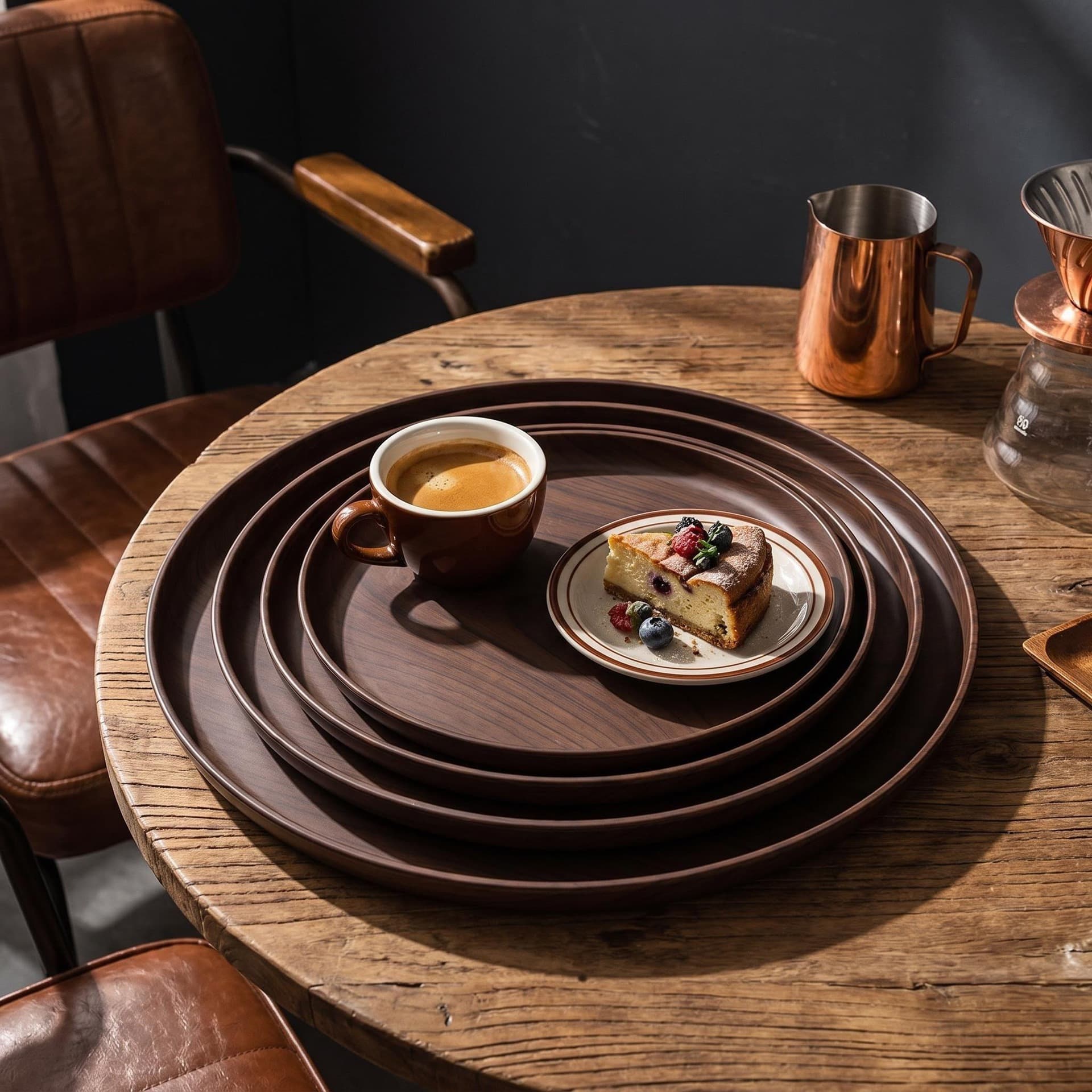 Wood Grain Round Tray, Walnut Serving Tray for Coffee Shop, Cake Dessert Plate, Fruit Platter