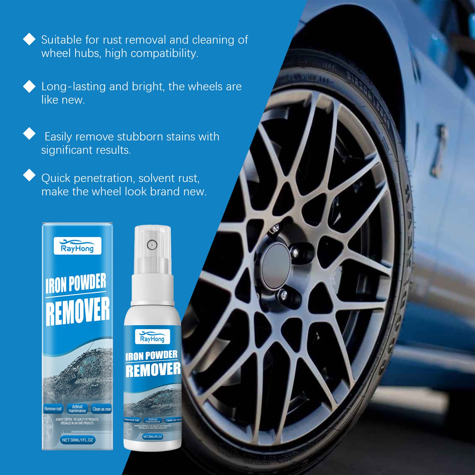 RAYHONG Car Iron Powder Rust Removal Spray Anti-Rust Decontamination Rust Remover Automotive Cleaning Supplies