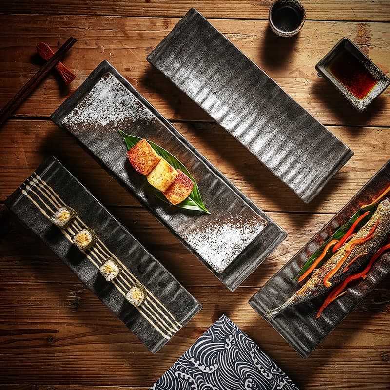 Wholesale Commercial Japanese Sushi Plate Rectangular Sashimi Dish Creative Long Flat Tray Cross-Border Trade Ceramic Plate