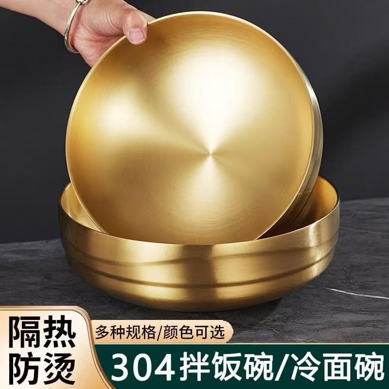 304 Korean-Style Stainless Steel Corrugated Bowl, Double-Layer Bowl, Anti-Scalding Bowl for Mixed Rice, Ramen, Snail Noodle Soup, Instant Noodle Bowl, Cold Noodle Bowl, Canteen Bowl
