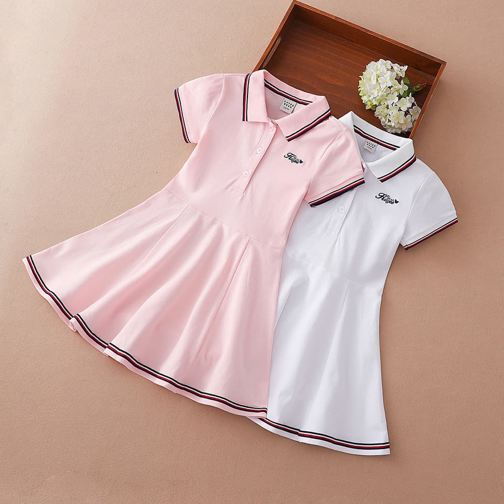 Girls' Dress School Style for Older Children Simple Fashion Baby Casual Turn-down Collar Short Sleeve