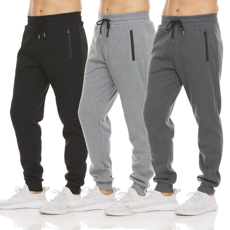 Amazon European code popular sports casual pants cross-border men's zipper fleece thickened fitness running solid color sweatpants