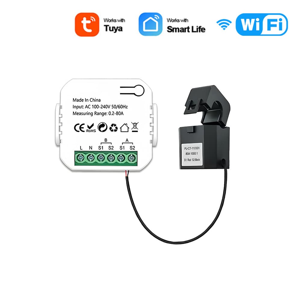 Tuya Smart Solar Photovoltaic Bidirectional 1/2 Channel Energy Meter WiFi with CT Transformer AC110/240