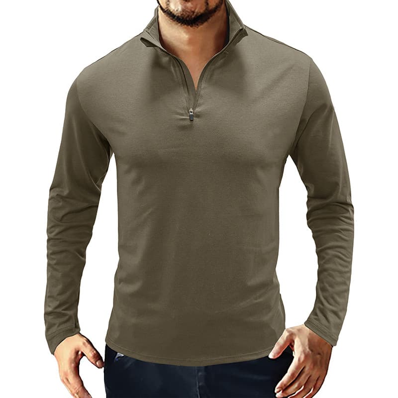 2025 autumn/winter new Amazon export men's long-sleeve T-shirt, European and American men's stand-collar zip-up Polo shirt.