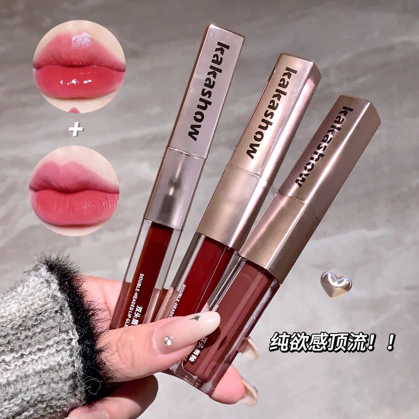 Kakashow Long-Lasting Two-End Lip Gloss, Matte and Mirror Dual Texture Lipstick, Fine and Silky Smooth, Non-Creasing, Brightening Lip Gloss