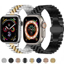 Suitable for apple watch7 apple watch band iwatch56 semicircular five-bead stainless steel butterfly buckle metal watch band