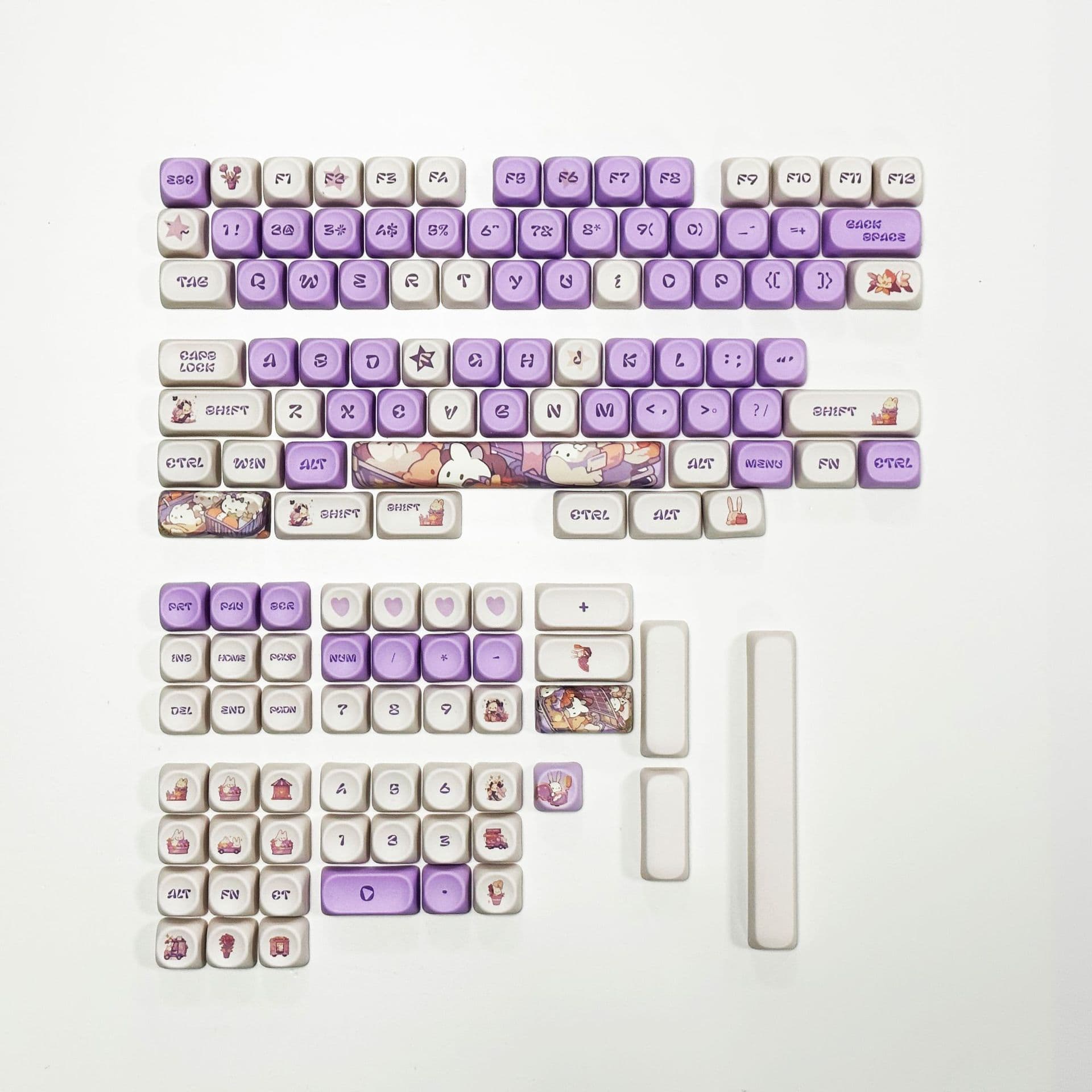 Lolita Purple Rabbit keycaps PBT dye-sublimation MOA-like rounded cute purple rabbit compatible with 68/75/87/98/108 layouts