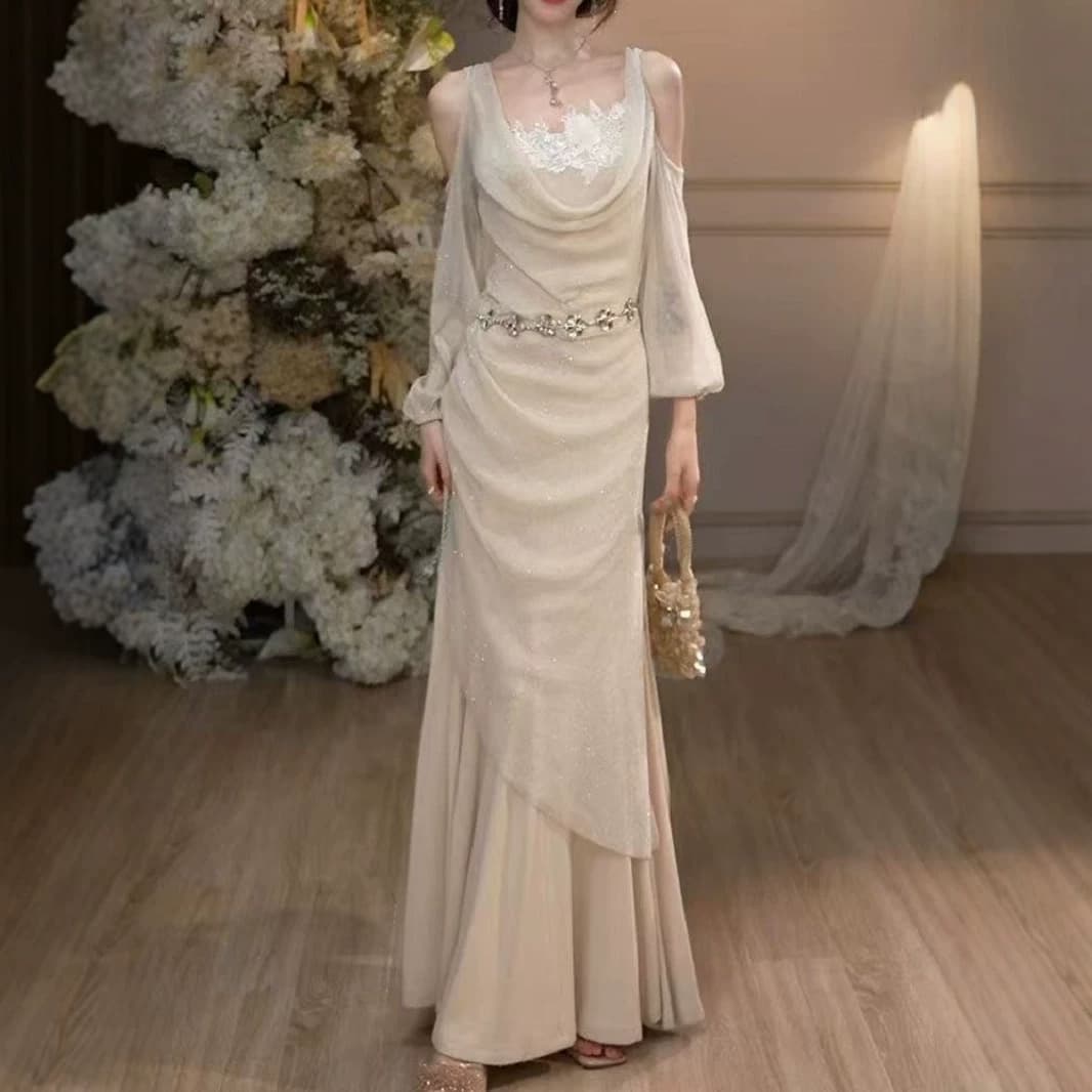 French Chic Celebrity Fashion Suit 2026 Spring New High-End Elegant Draped Neckline Top + Camisole Dress