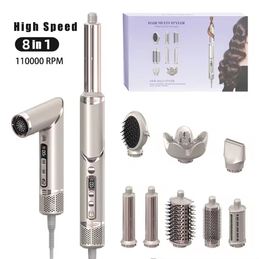 Cross-border High-speed 8-in-1 Hot Air Brush Multifunctional Home Hair Dryer Wave Curling Hair Styling Tool