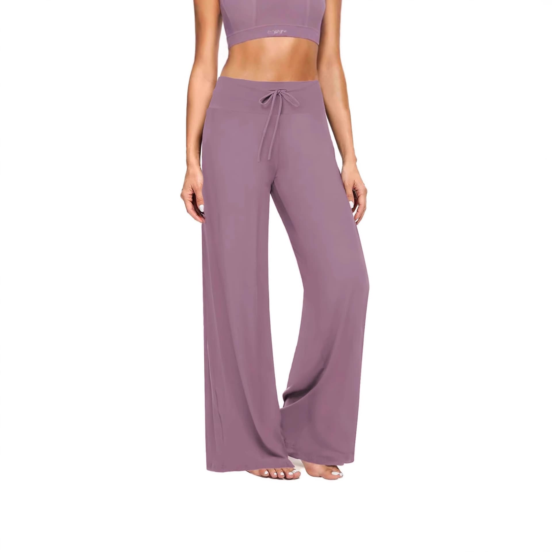 Amazon Slimming High Waist Fitness Wide Leg Pants Zero Sense Waistband Drawstring Wide Leg Pants Fitness Sports Casual Pants Women