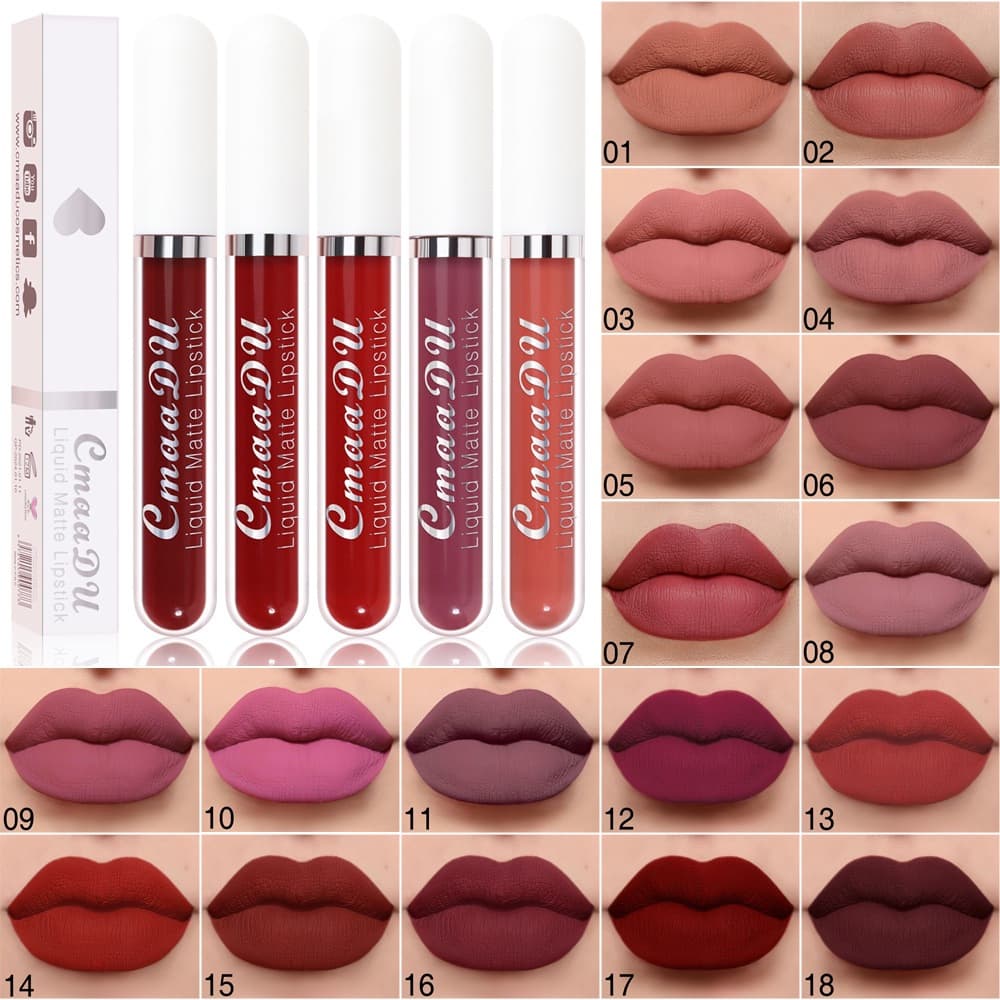 CmaaDu 18-Color Lip Gloss Matte Lipstick Long-Lasting Non-Stick Cup Lip Glaze for Cross-Border E-Commerce, Amazon Edition