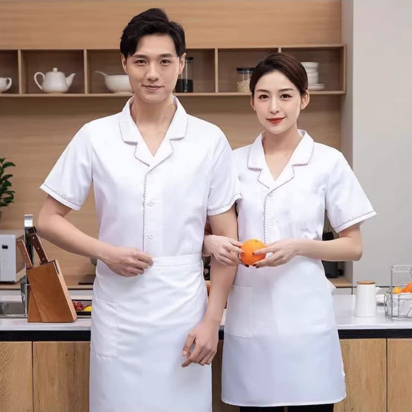 Summer Chef Work Clothes Short-Sleeved Men's Thin Style Work Clothes for Catering, Hotel, Canteen, Kindergarten, Kitchen, Baking, and Pastry Workwear for Women