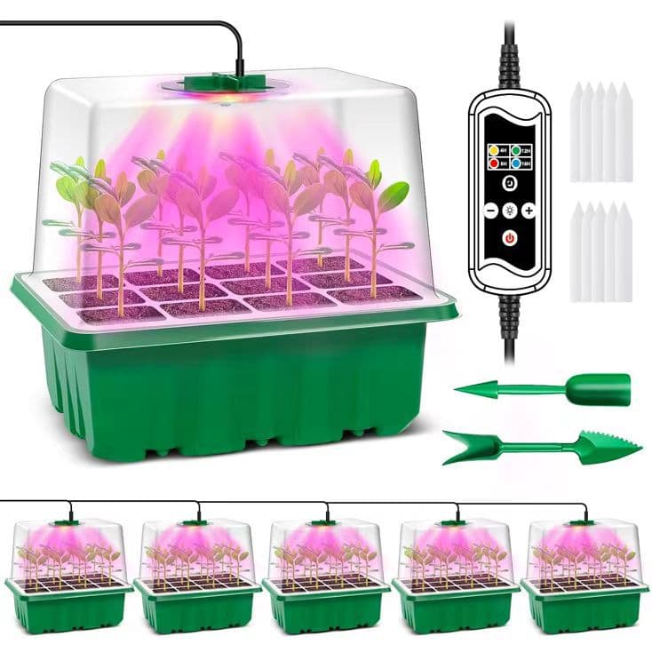 Factory Direct 5 Sets of 12-cell Seedling Trays with White/Full Spectrum Light, Bulk Discount for One-to-Five Connection