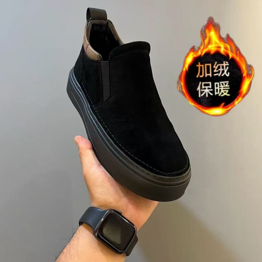 2025 New Autumn/Winter Chelsea Boots Men's Slip-on Ankle Boots Fleece-lined Warm Boots Men's Cotton Shoes Black Casual