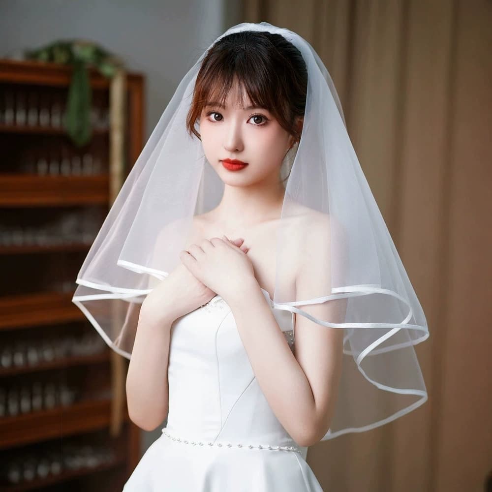 Bridal Veil Short Main Wedding Dress Double Layer Satin Soft Tulle Wedding Bridesmaid Vintage Elegant Simple Puffy Tulle Short