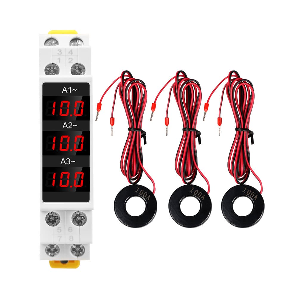 Rail Three-Phase Current Meter Mini Indicator LED Digital Display AC80-500V 1-100A