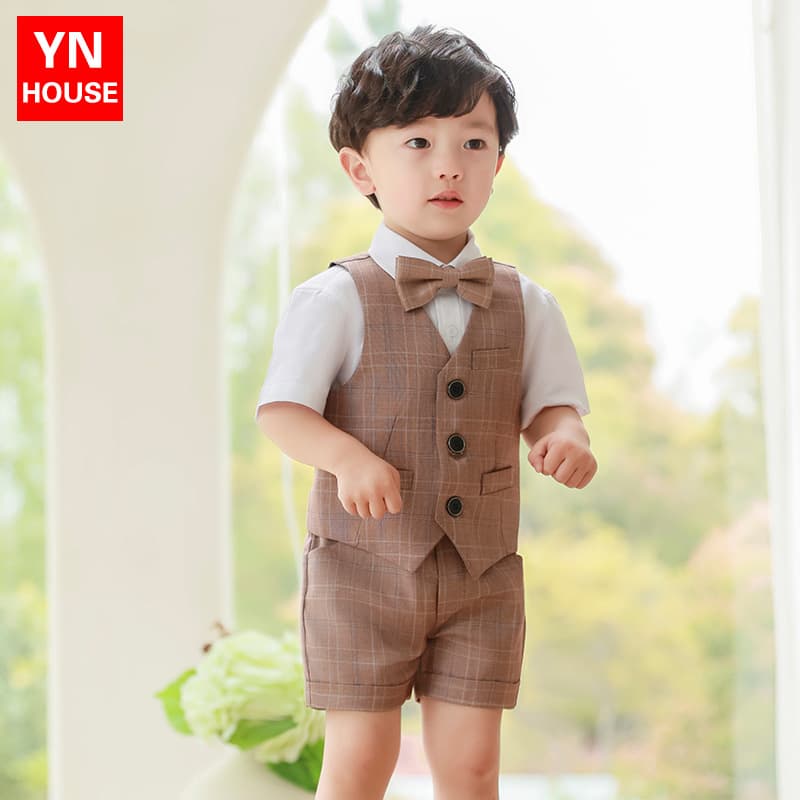 Boys First Birthday Formal Vest Suit Set Toddler Summer Blazer Outfit Kids Suit for Birthday Wedding Page Boy